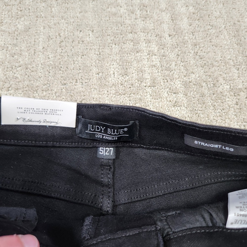 Judy Blue Jeans Women 5 27 Black Denim Straight Leg Hi Rise Stretch Split Hem - Picture 4 of 10